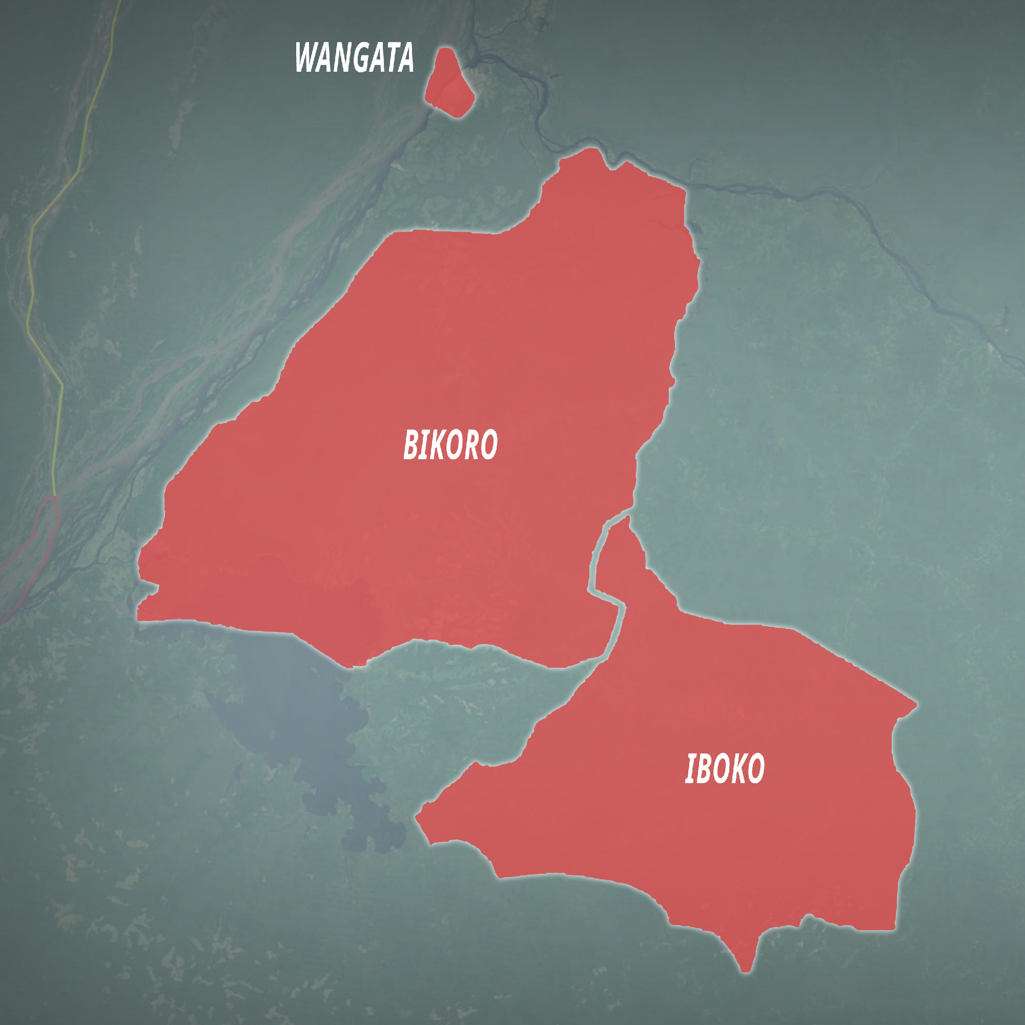Ramani ya DRC inayoonyesha picha iliyokuzwa ya eneo hilo lililoathiriwa na mlipuko wa Ebola 2018.
