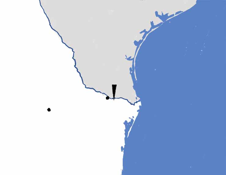 Map of Northern Mexico, with a marker pointing to Rio Bravo, near Reynosa along the U.S./Mexico border.
