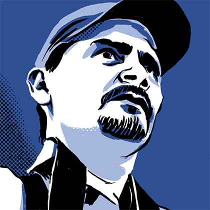 Illustrated portrait of slain Mexican journalist Margarito Martínez Esquivel. 