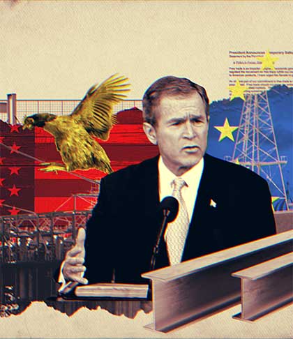 Collage illustration U.S.-E.U. steel tariffs. (Chin Soo Park / VOA News)