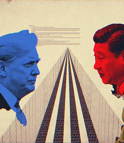 Collage illustration of U.S.-China trade war (Chin Soo Park / VOA News)